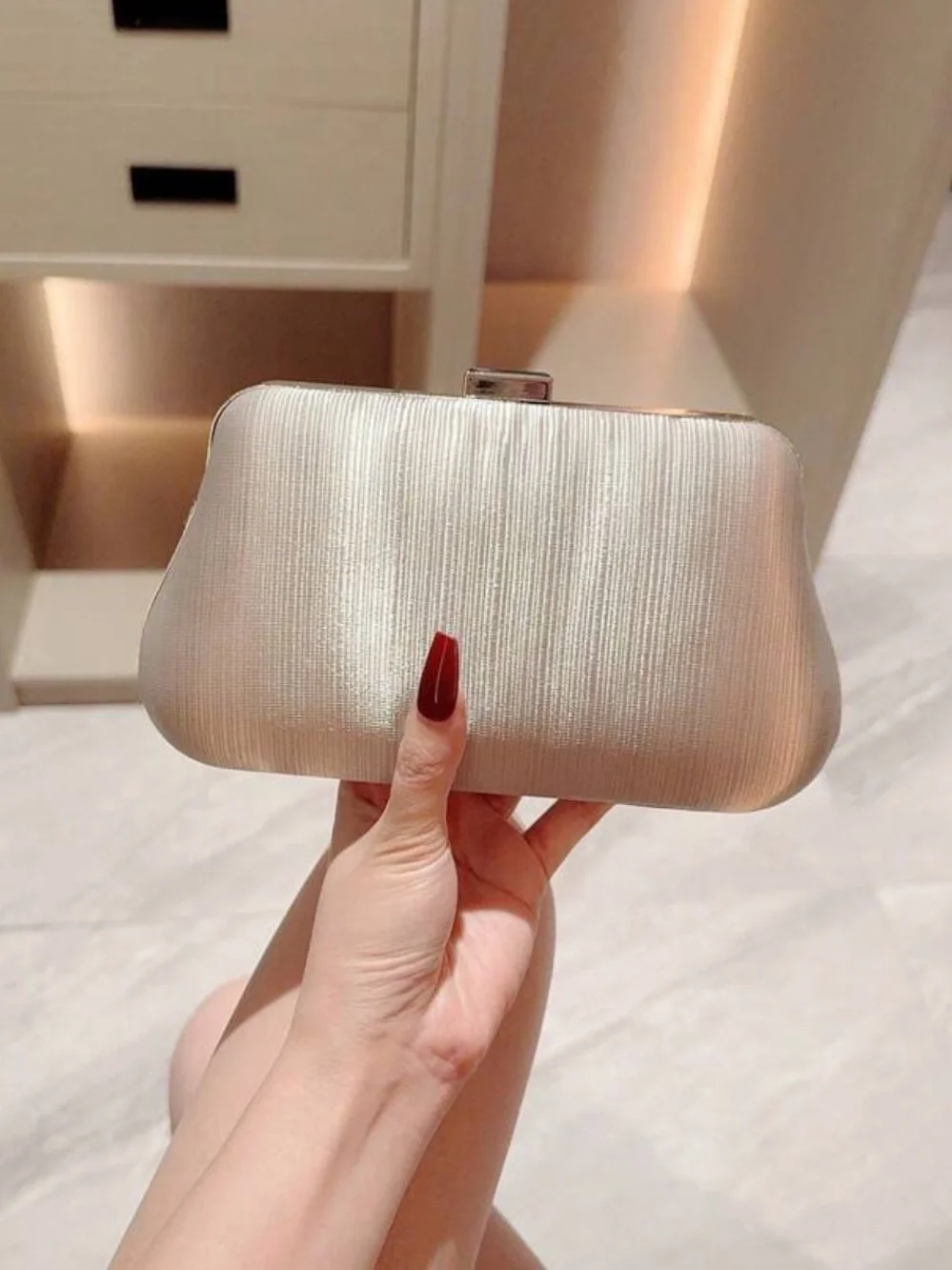 Elegant Silver Satin Clutch Bag by